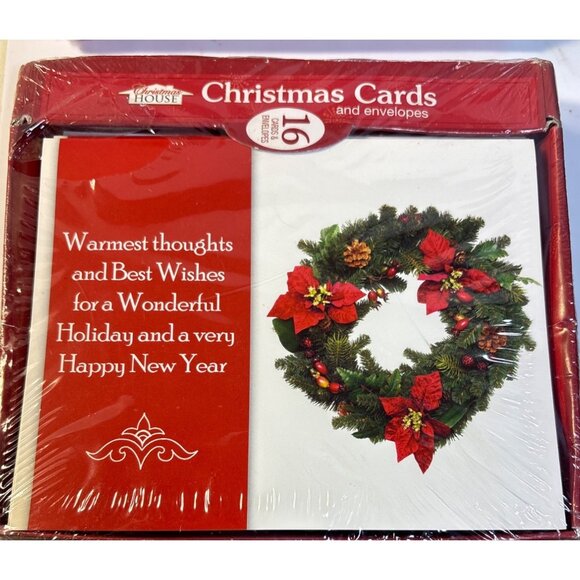 Christmas Cards Boxed & Envelopes Set of 32 Red Cardinal Wreath - Picture 2 of 4